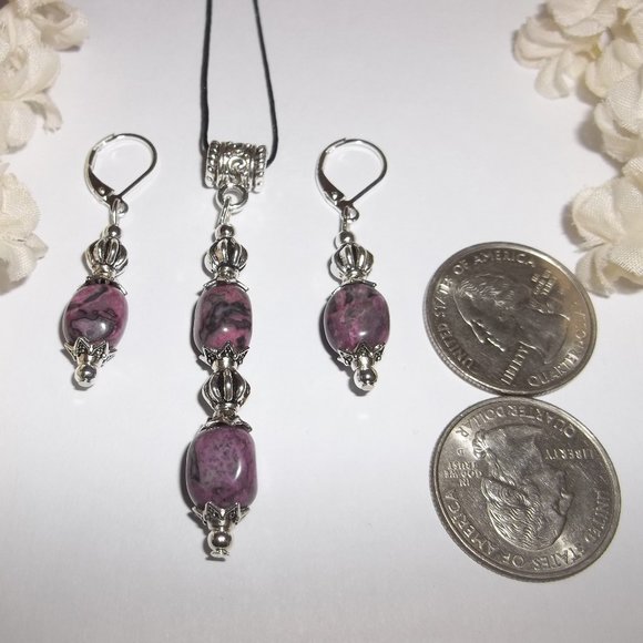 Purple Earring and Necklace Set Fashion Accessory Handmade Beaded Gift Idea 6884 - Picture 2 of 9